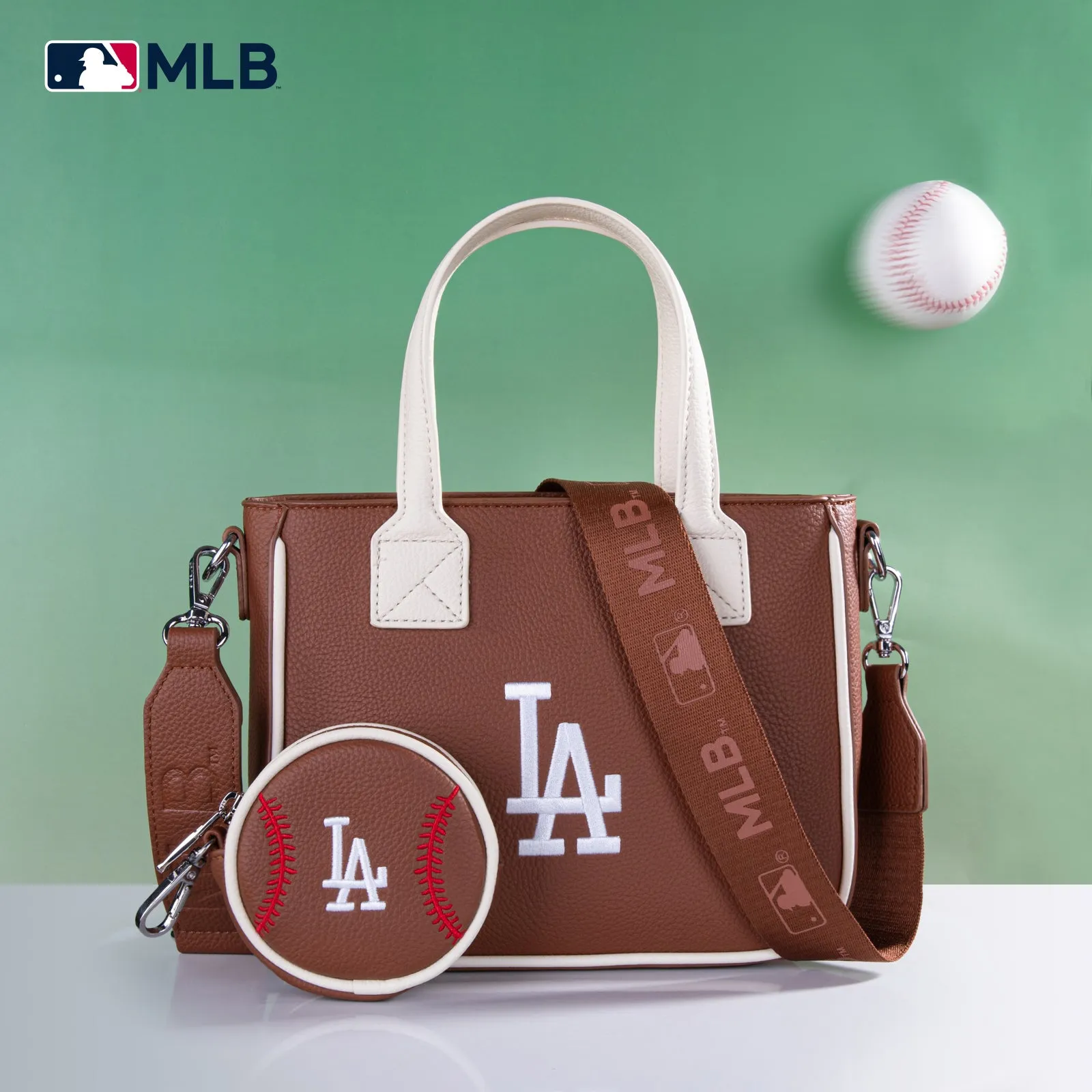 MLB-LA103   MLB  Los Angeles Dodgers Team Tote/Crossbody with Baseball Coin Pouch