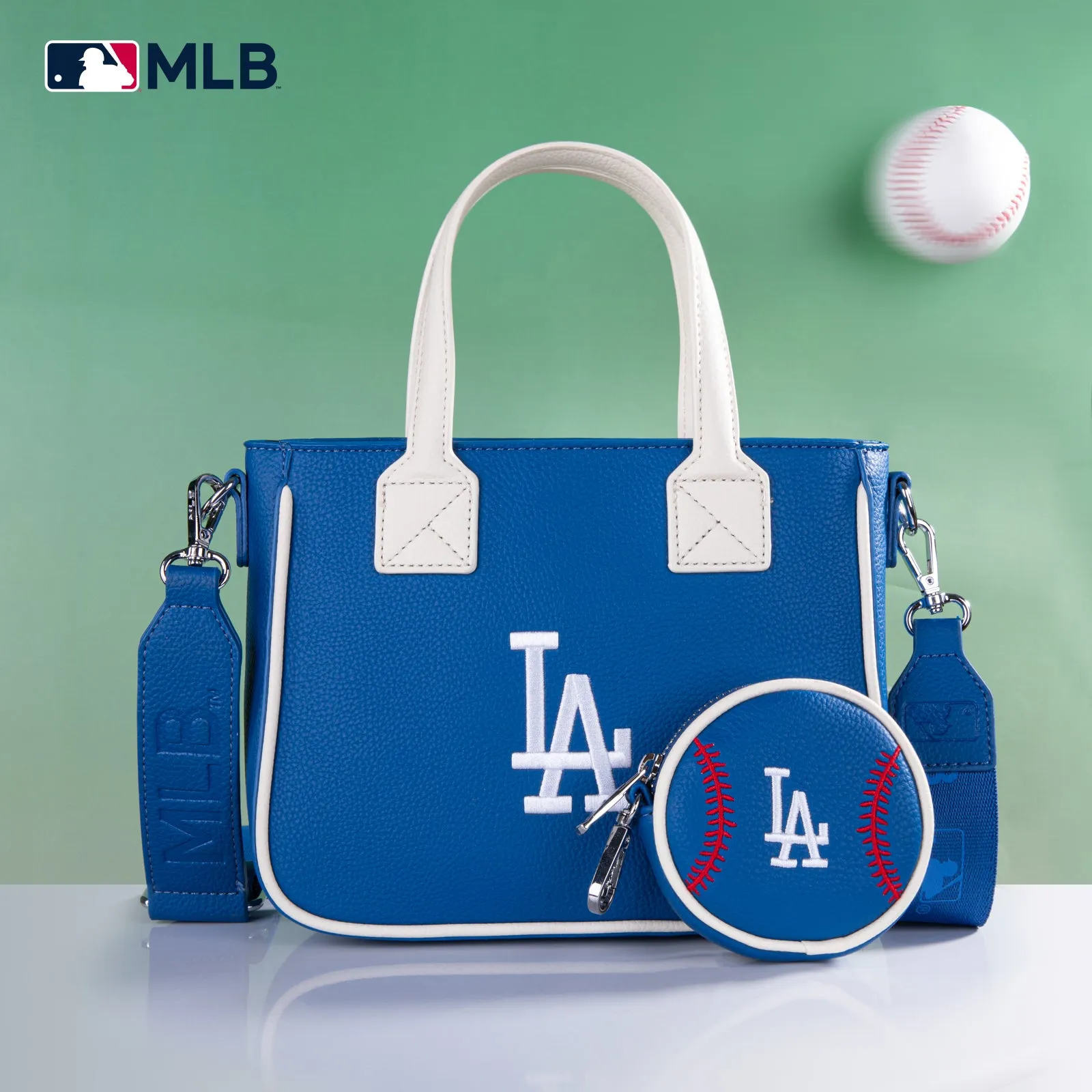 MLB-LA103   MLB  Los Angeles Dodgers Team Tote/Crossbody with Baseball Coin Pouch