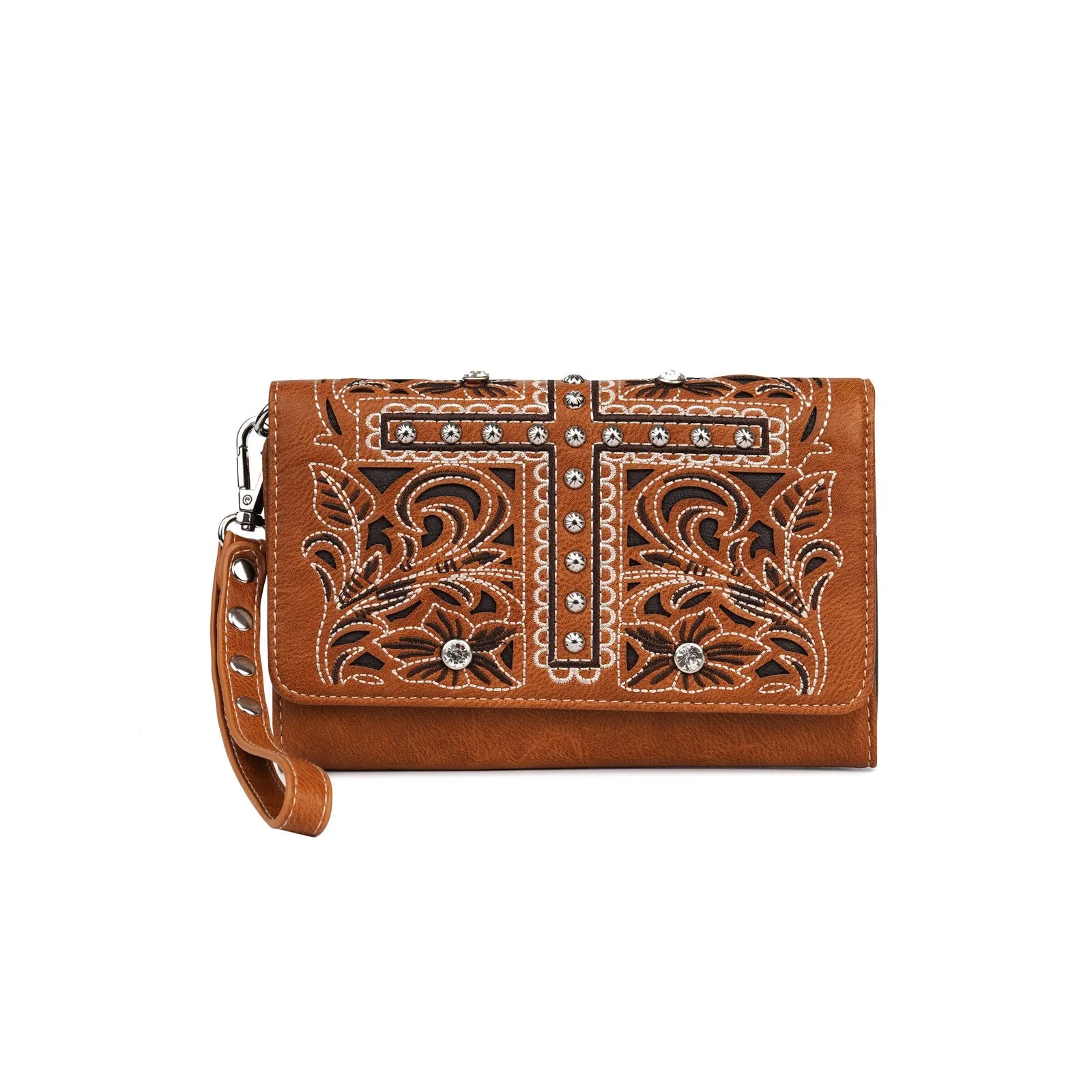 Montana West Cut-out Floral Embroidered Cross Wallet