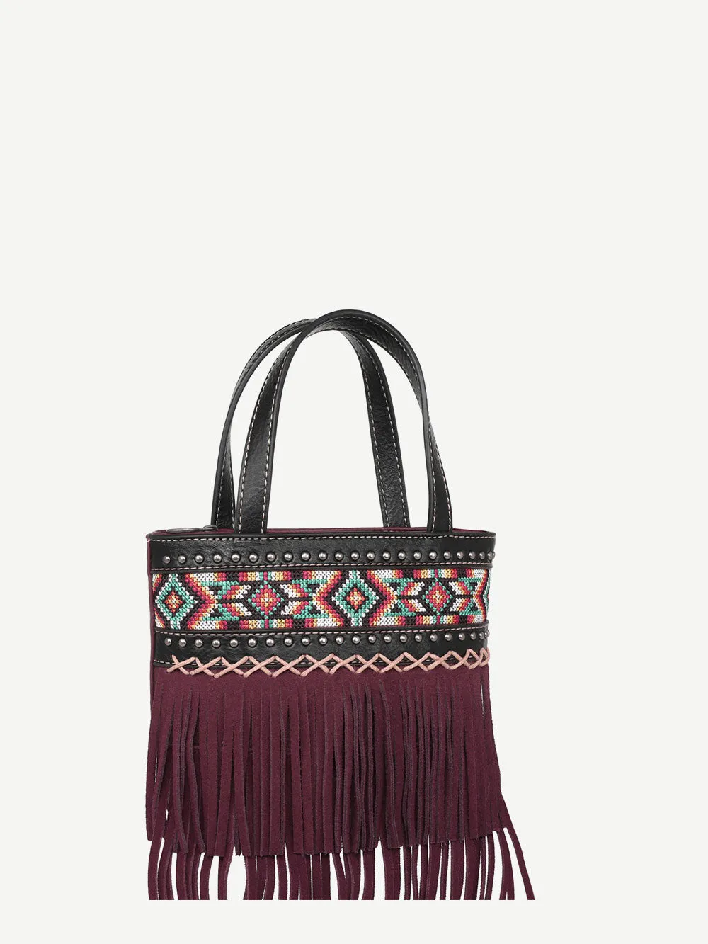 Montana West Embroidered Aztec Fringe Crossbody Mini Tote