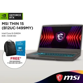 MSI Thin 15 B12UC-1499MY 15.6" FHD 144Hz Gaming Laptop (Intel Core i5-12450H | 8GB | 512GB SSD | GeForce RTX™ 3050)