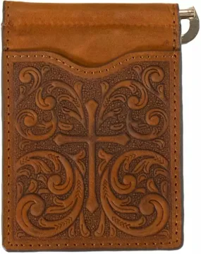 Nocona Western Mens Bifold Money Clip Leather Embossed Cross Brown N500046644