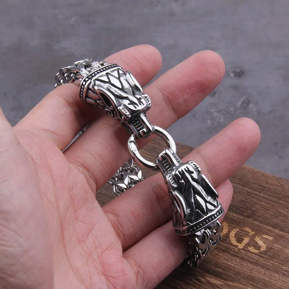 Odin's Wolf Bite Heavy Chain Bracelet - Stainless Steel