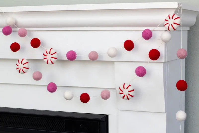 Peppermint Felt Christmas Garland- Red & Pink