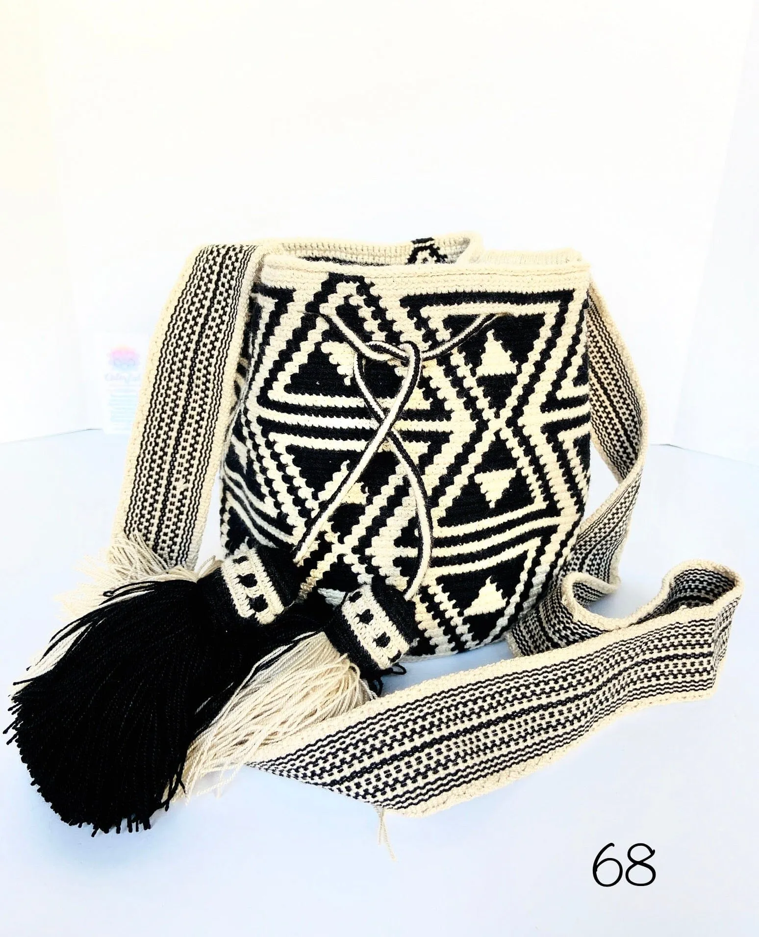 Perissa Beach Medium Boho Bags | Black and White Bohemian Purses | M