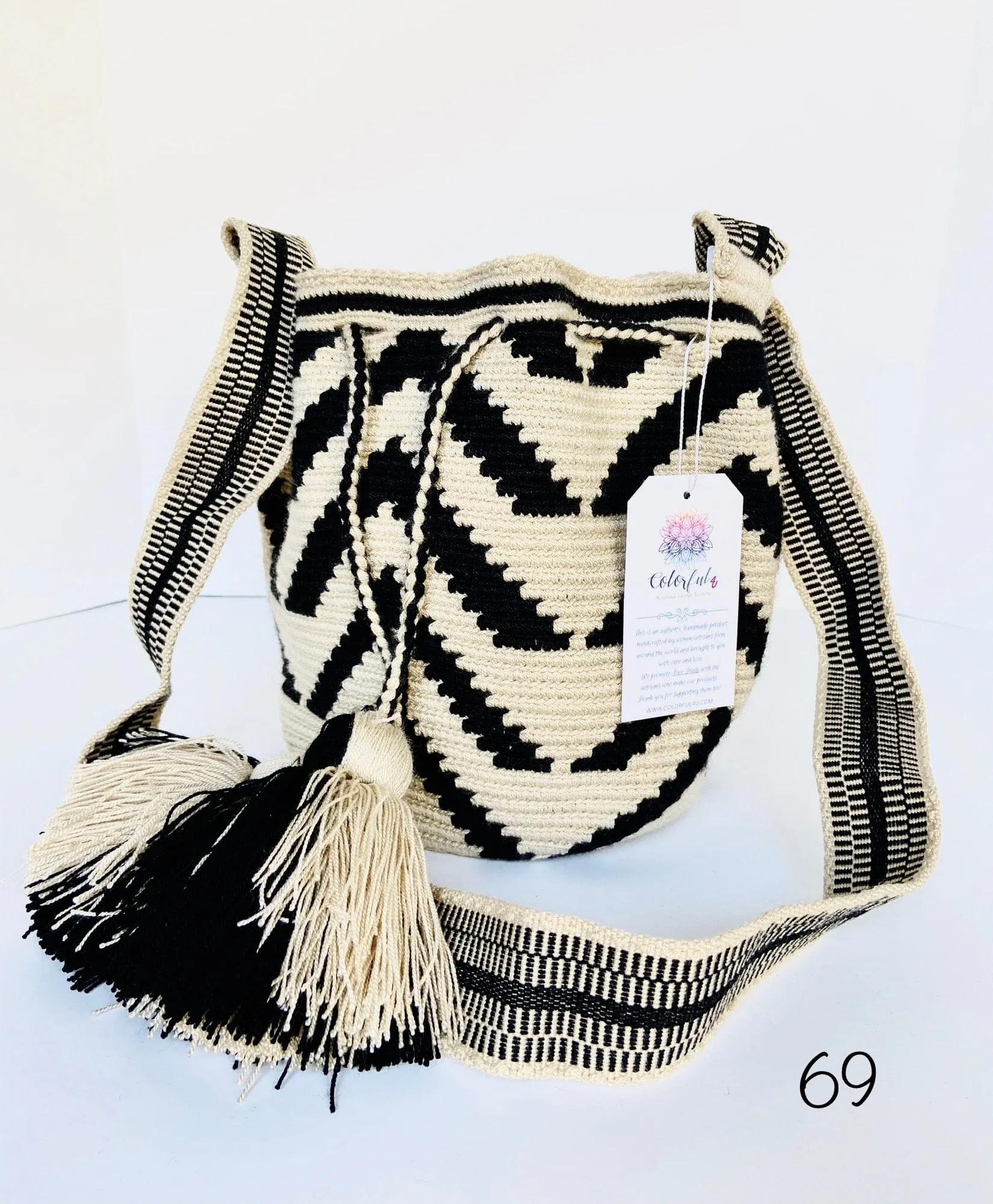 Perissa Beach Medium Boho Bags | Black and White Bohemian Purses | M