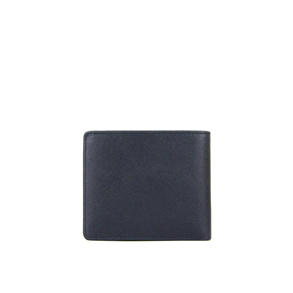 Picard Saffiano Men's Bifold Leather Wallet with Centre Card Flap and Coin Pouch (Navy)