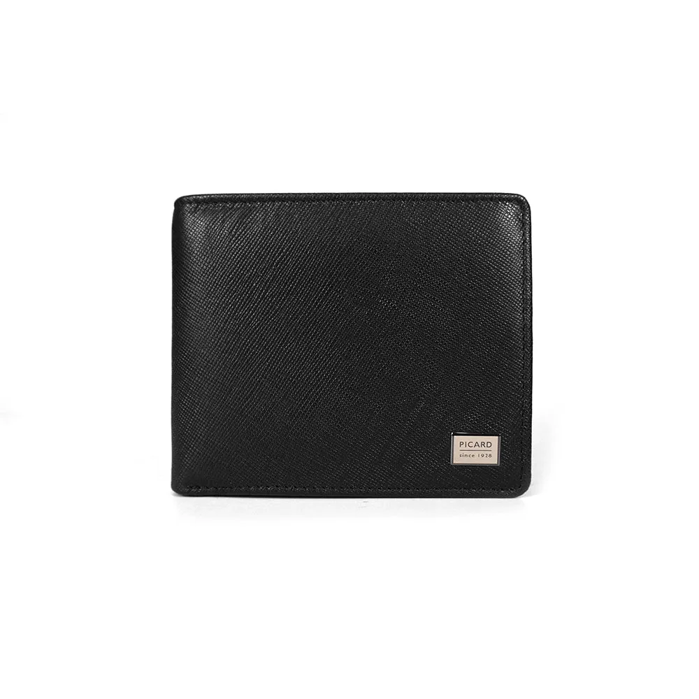 Picard Saffiano Men's Bifold Leather Wallet with Centre Flap (Black)