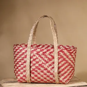 Pink - Handmade Water Hyacinth Shoulder Bag from Assam