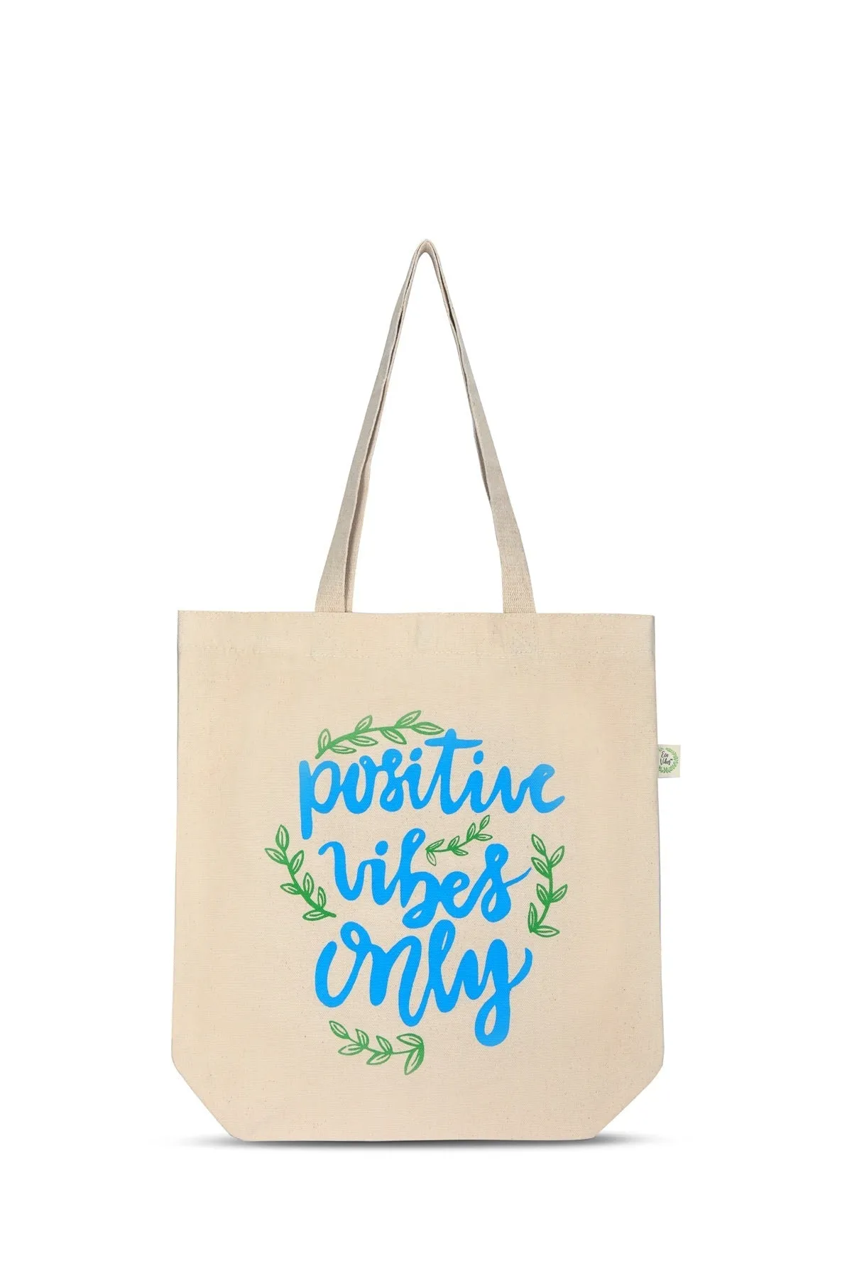 Premium Cotton Canvas Tote Bag- Positive Vibes White