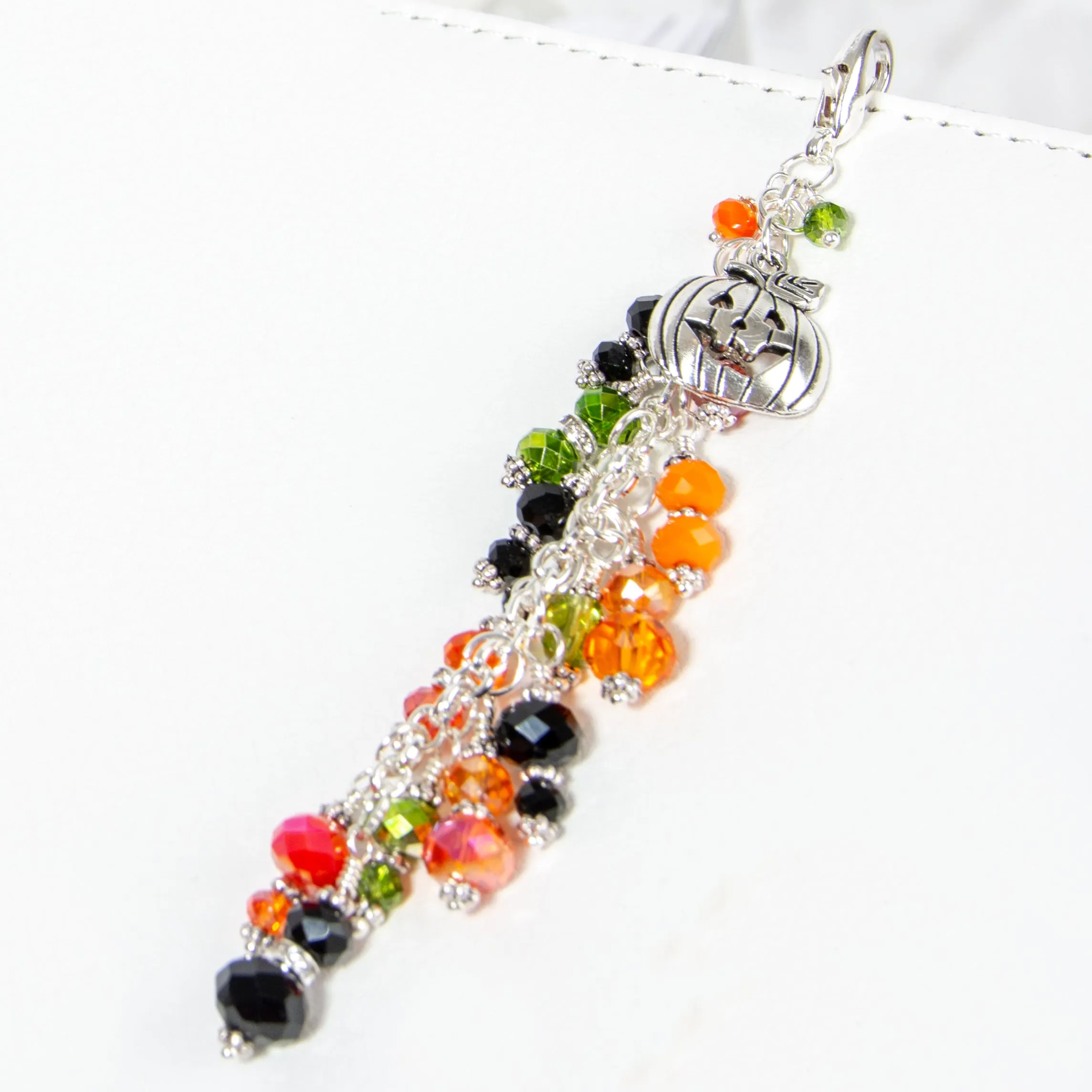 Pumpkin Planner Charm with Orange, Black and Green Crystal Dangle