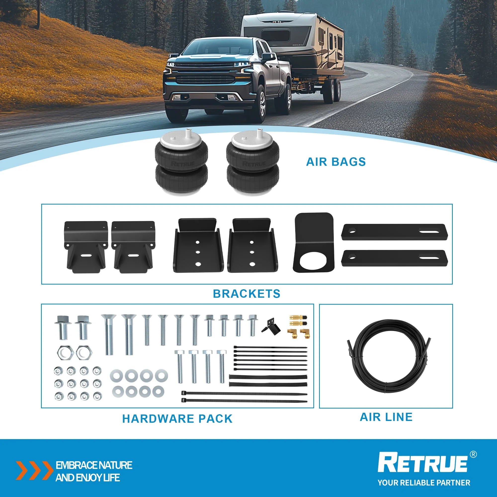 Rear Air Bags Suspension Kit for 2019-2024 Chevrolet Chevy Silverado GMC Sierra 1500 Truck Towing RAS2609