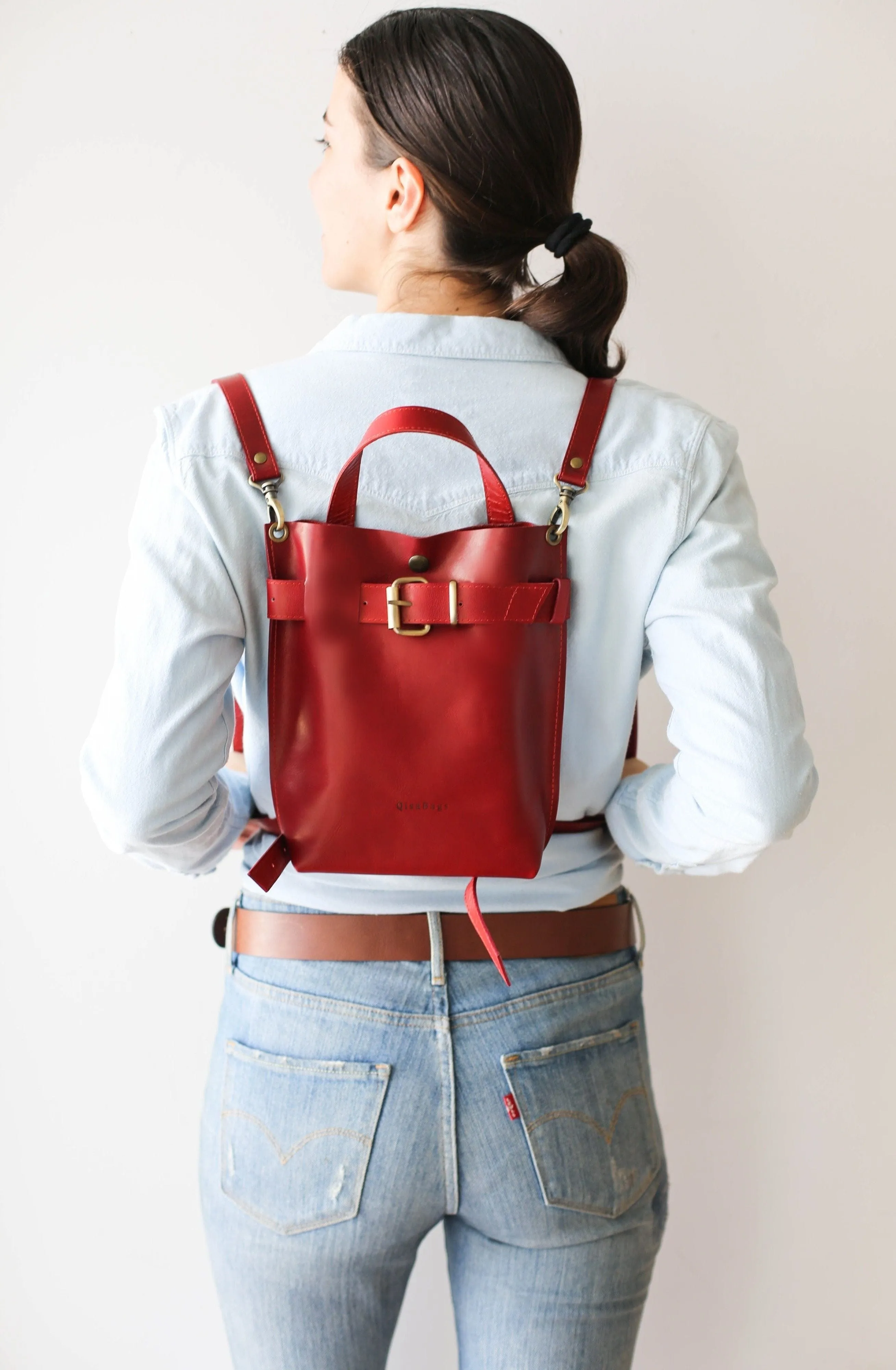 Red Mini Leather Backpack