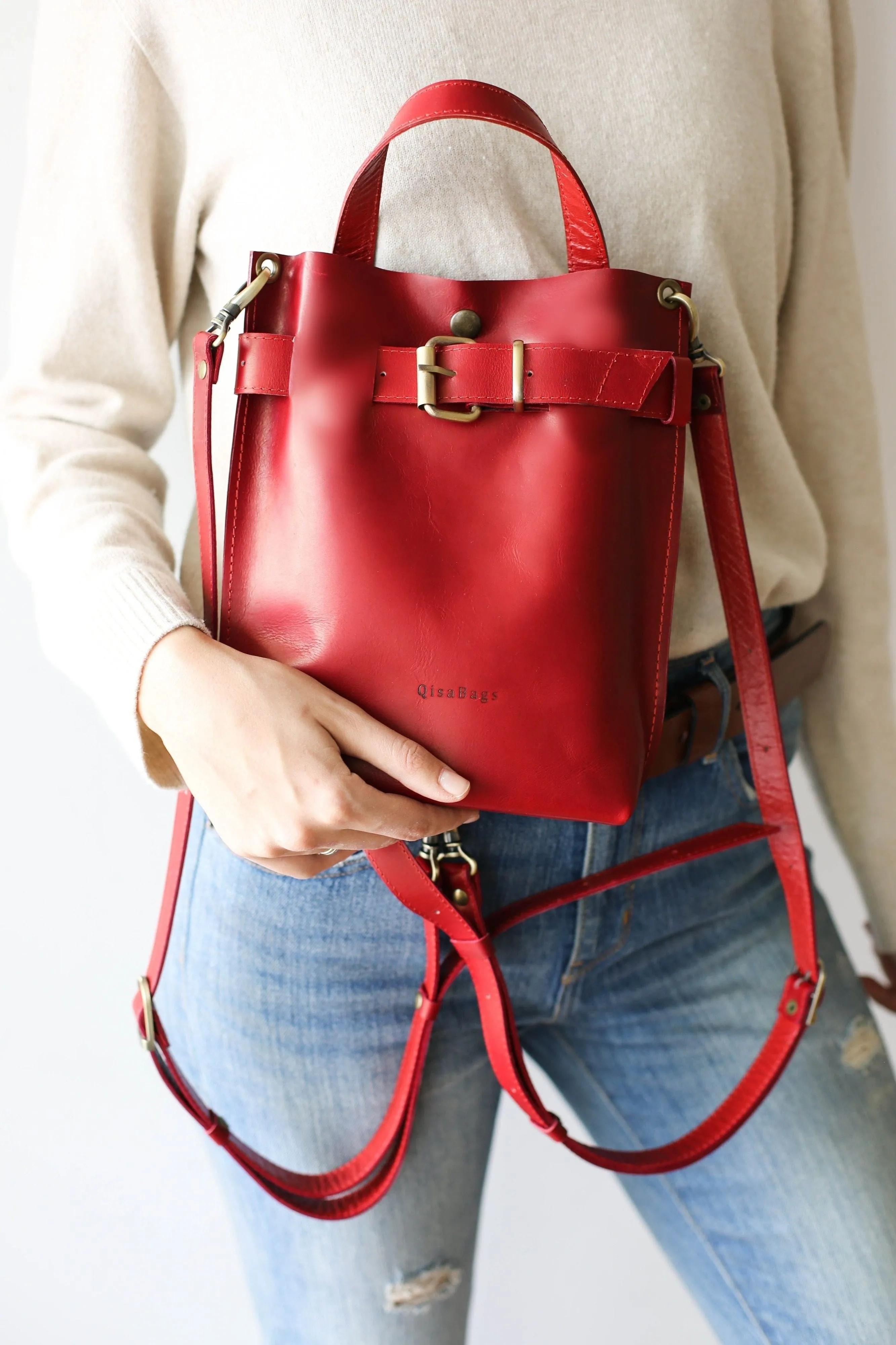 Red Mini Leather Backpack