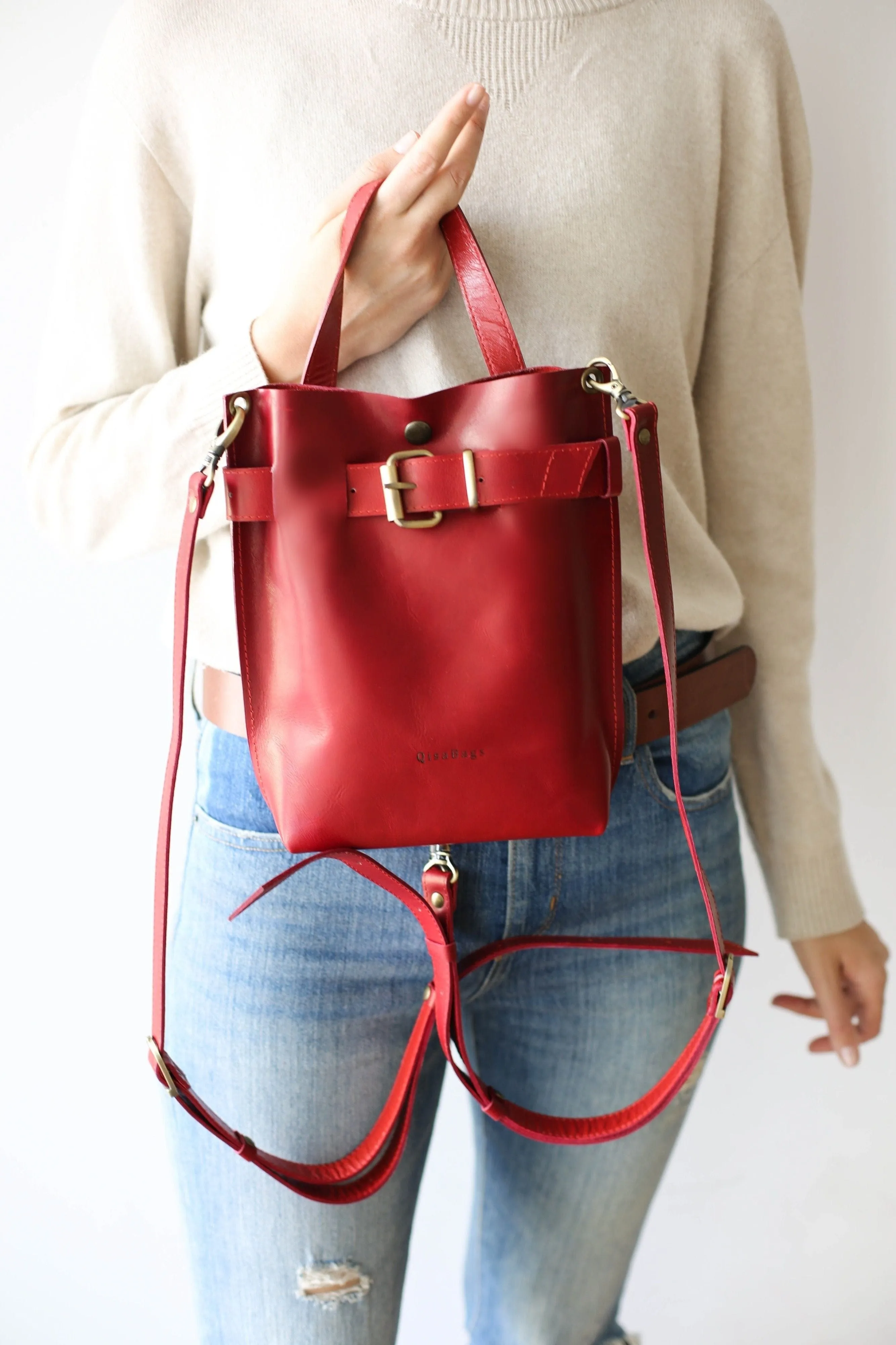 Red Mini Leather Backpack