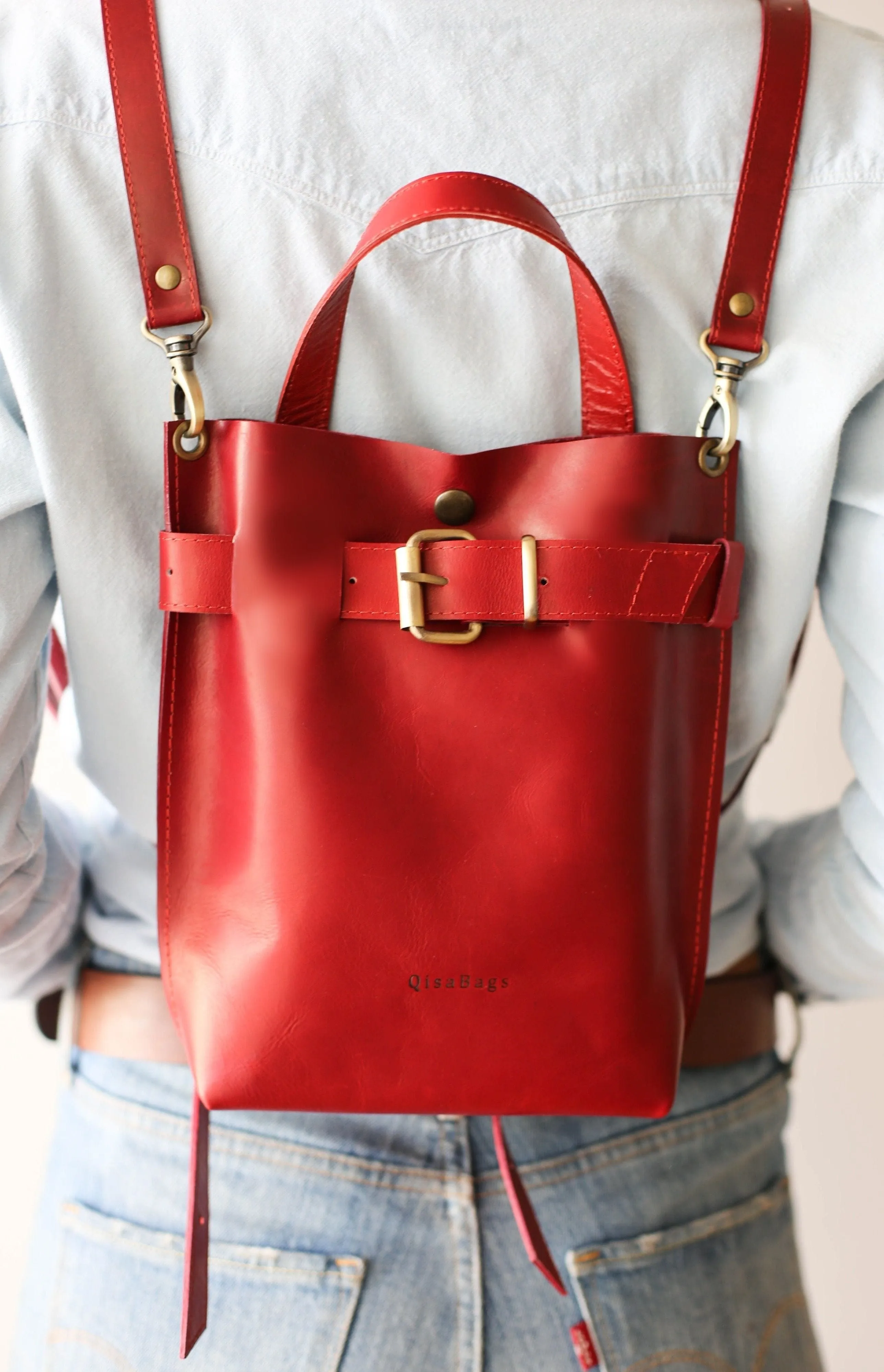 Red Mini Leather Backpack