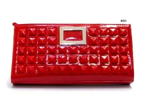 Red patent faux leather clutch