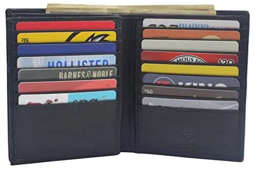 RFID Blocking Genuine Leather Extra Capacity Large Hipster Bifold Wallet