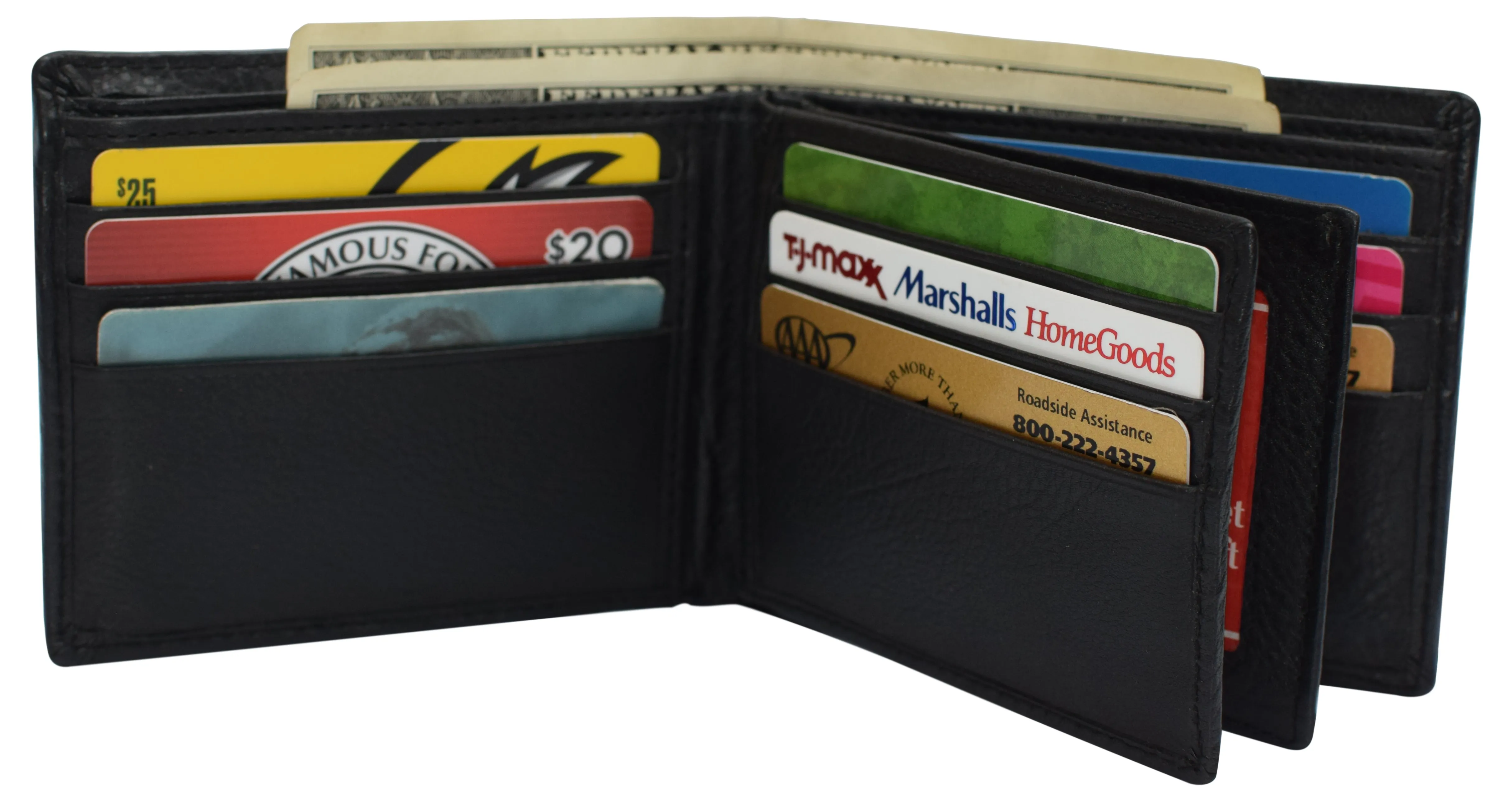 RFID Blocking Men's Bifold Leather Wallet With Double Center Flap And 3 ID Windows