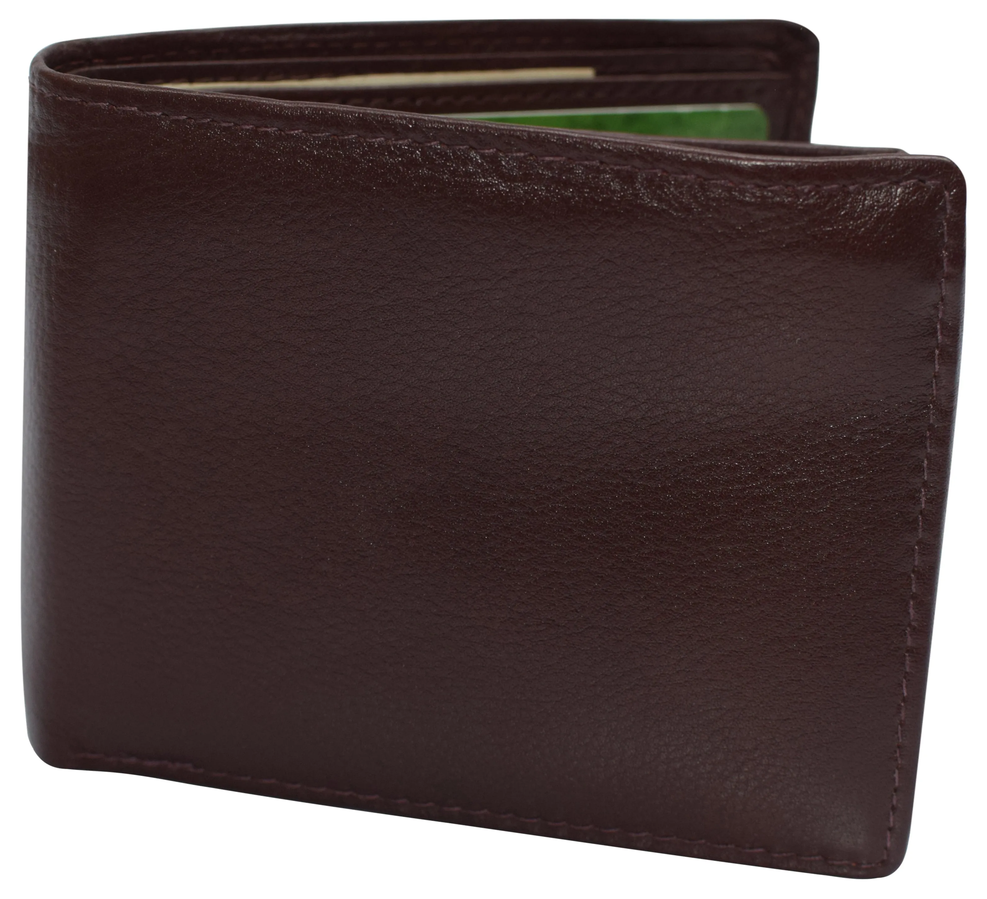 RFID Blocking Men's Bifold Leather Wallet With Double Center Flap And 3 ID Windows