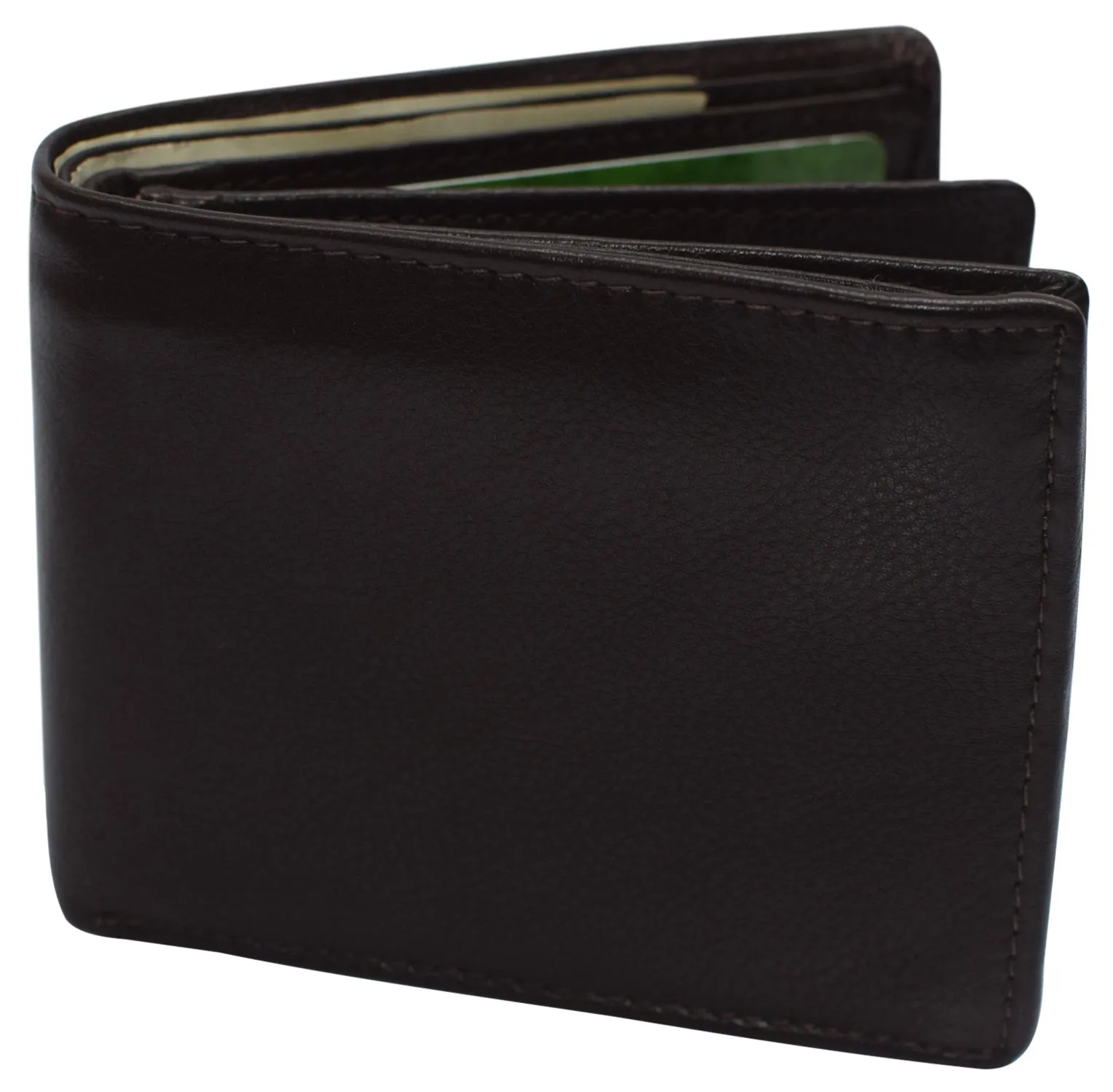 RFID Blocking Men's Bifold Leather Wallet With Double Center Flap And 3 ID Windows