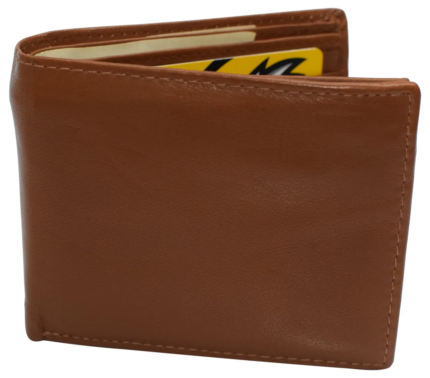 RFID Blocking Men's Bifold Leather Wallet With Double Center Flap And 3 ID Windows