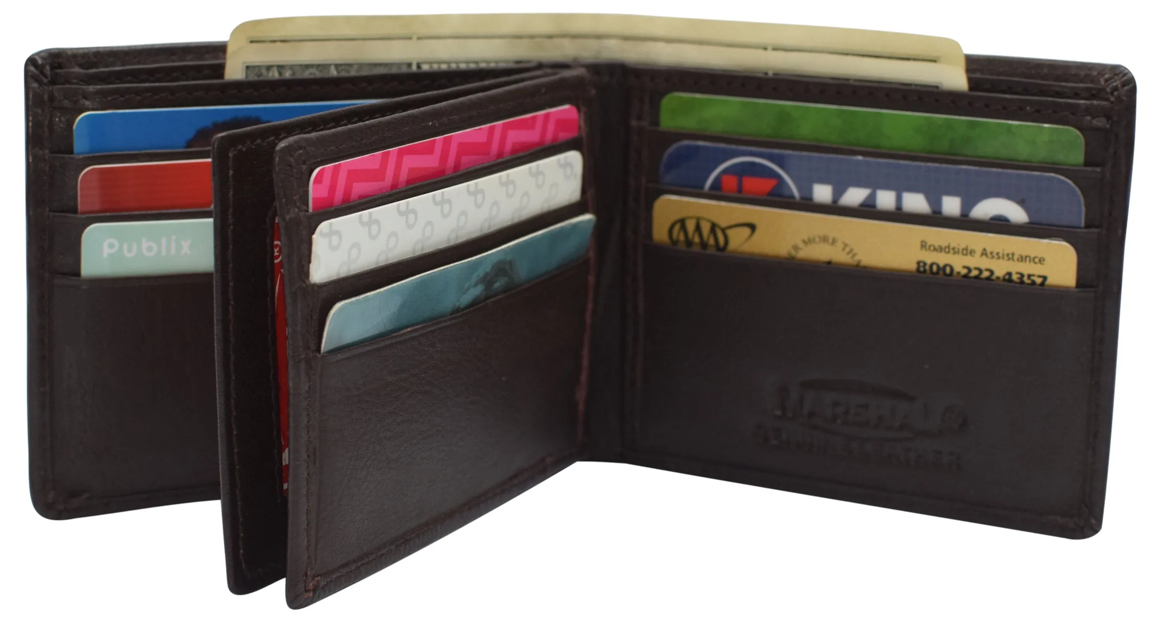 RFID Blocking Men's Bifold Leather Wallet With Double Center Flap And 3 ID Windows