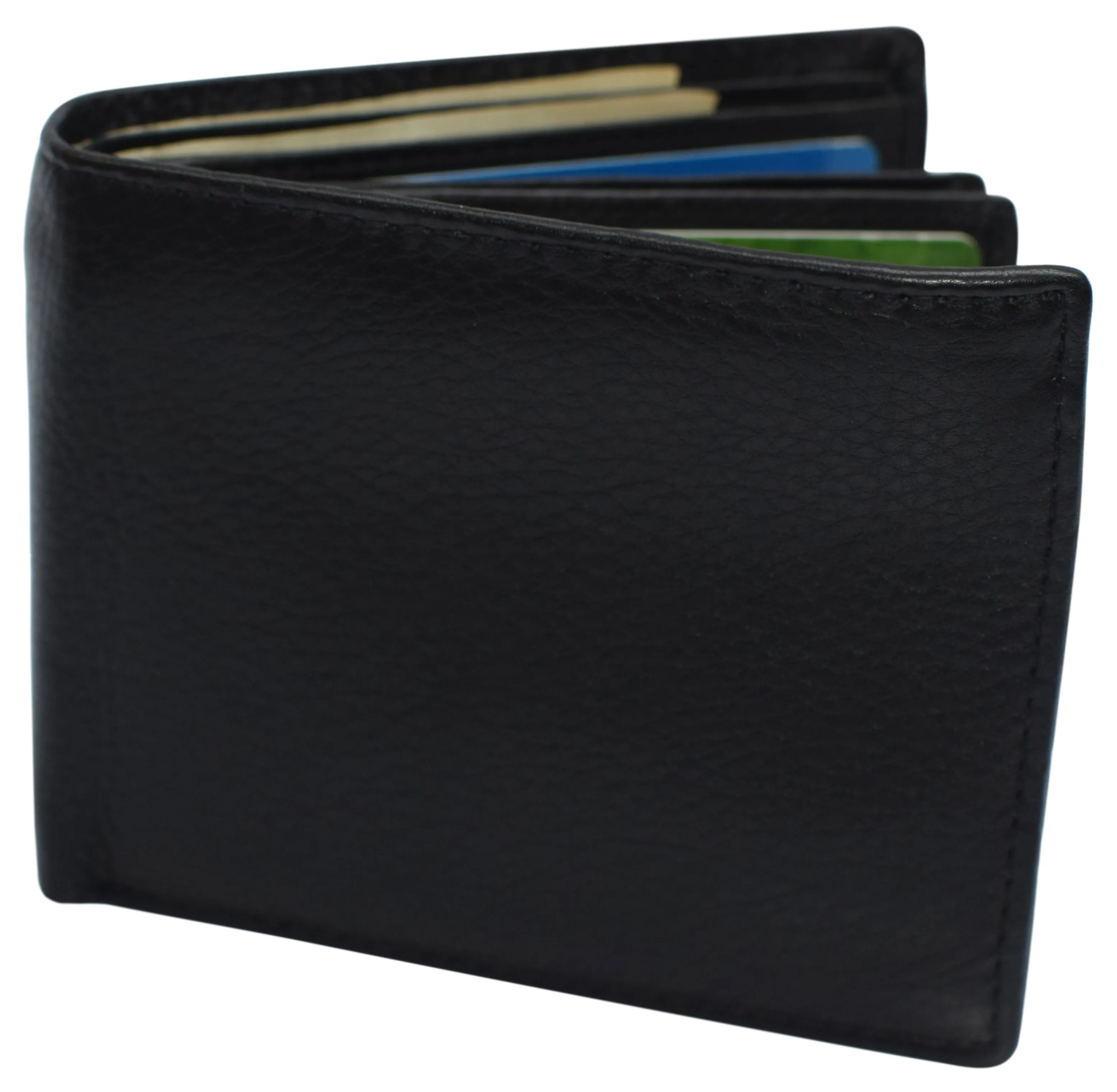 RFID Blocking Men's Bifold Leather Wallet With Double Center Flap And 3 ID Windows