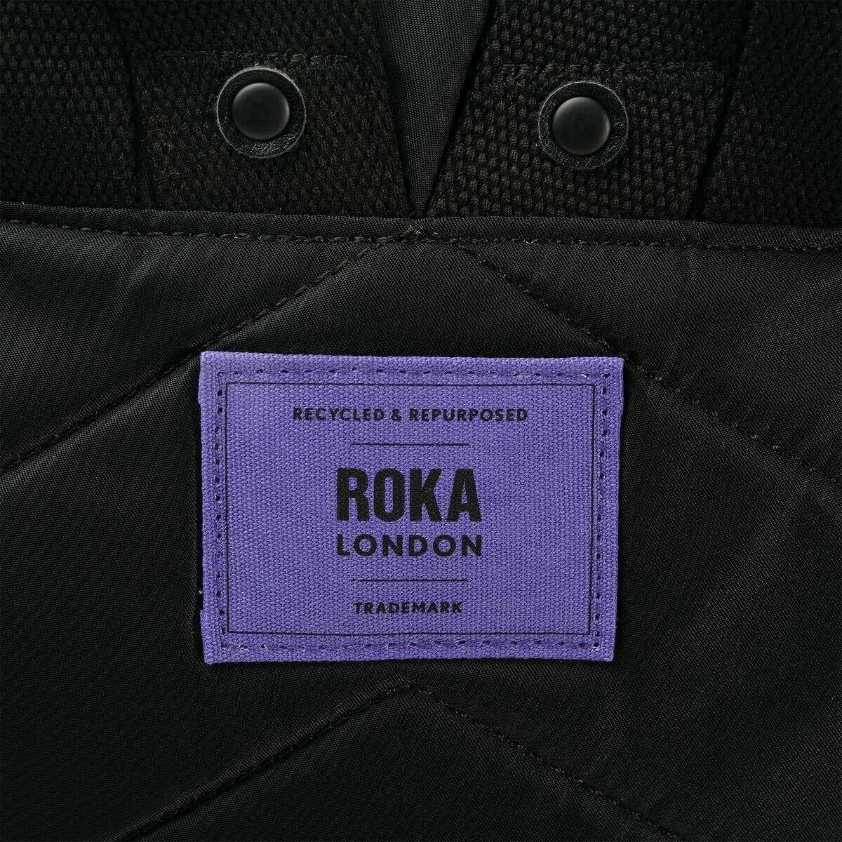 Roka Canfield B Medium All Black Recycled Nylon Backpack - Black/Simple Purple