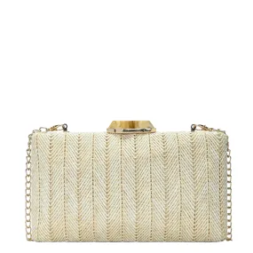 RZ6730 Rachel Zoe Gem Lock Straw Clutch With Chain