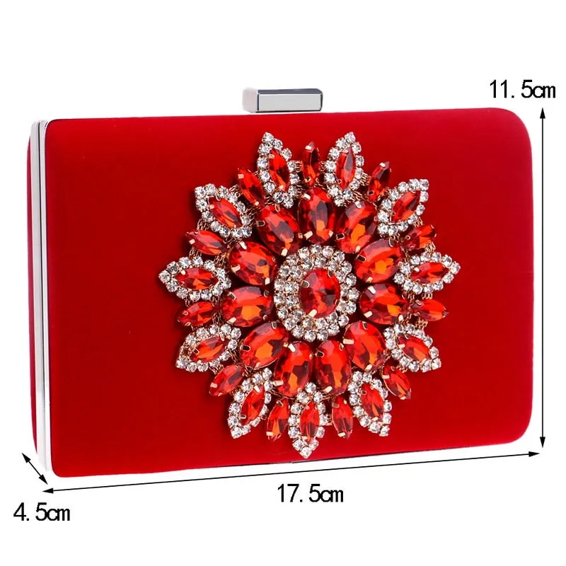 Single Side Sun Diamond Crystal Evening Bag Clutch Rhinestones Purse