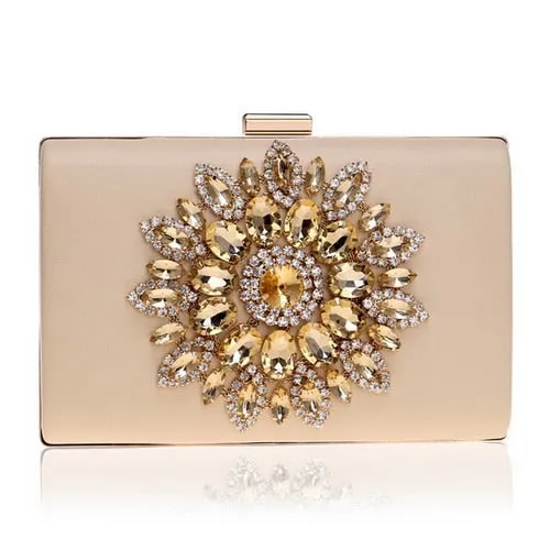 Single Side Sun Diamond Crystal Evening Bag Clutch Rhinestones Purse