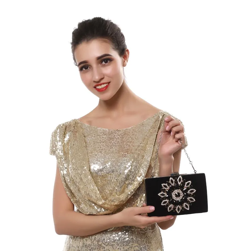 Single Side Sun Diamond Crystal Evening Bag Clutch Rhinestones Purse