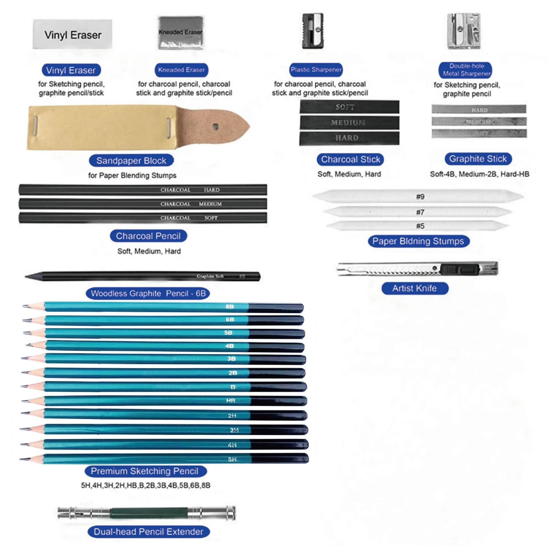 Sketch pencil set of 33 pieces tool set