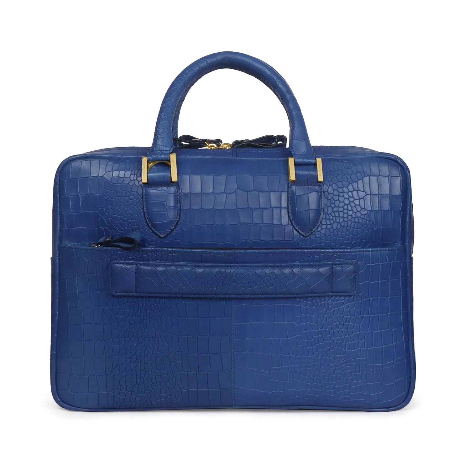 Sky Blue Leather Laptop Office Briefcase With Extra Compartment in Croco Textured Leather