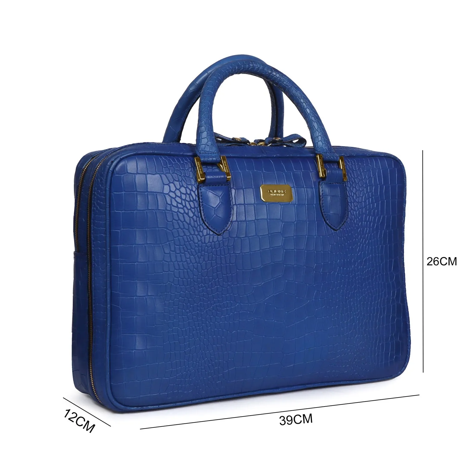 Sky Blue Leather Laptop Office Briefcase With Extra Compartment in Croco Textured Leather