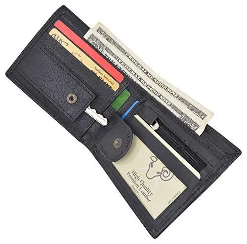 Slim Mens Bifold Wallet Premium Leather Credit Card ID Holder Key Pocket Wallet 404060