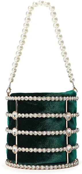 Small Green Clutch  Sparkly Pearl Diamond Handbag