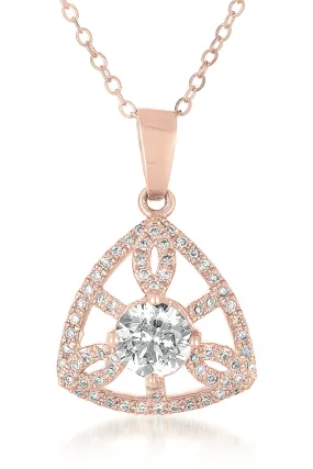 Sterling Silver White Cubic Zirconia Pink Lucky Charm Pendant