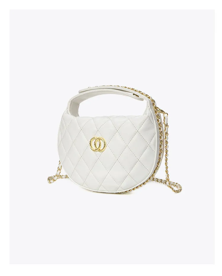 Style mini plaid crescent bag handbag Chanel Chain Around Mini Pouch Black Lambskin Light Gold Hardware