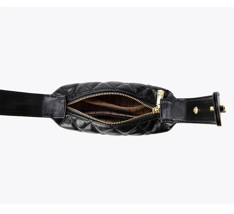 Style mini plaid crescent bag handbag Chanel Chain Around Mini Pouch Black Lambskin Light Gold Hardware