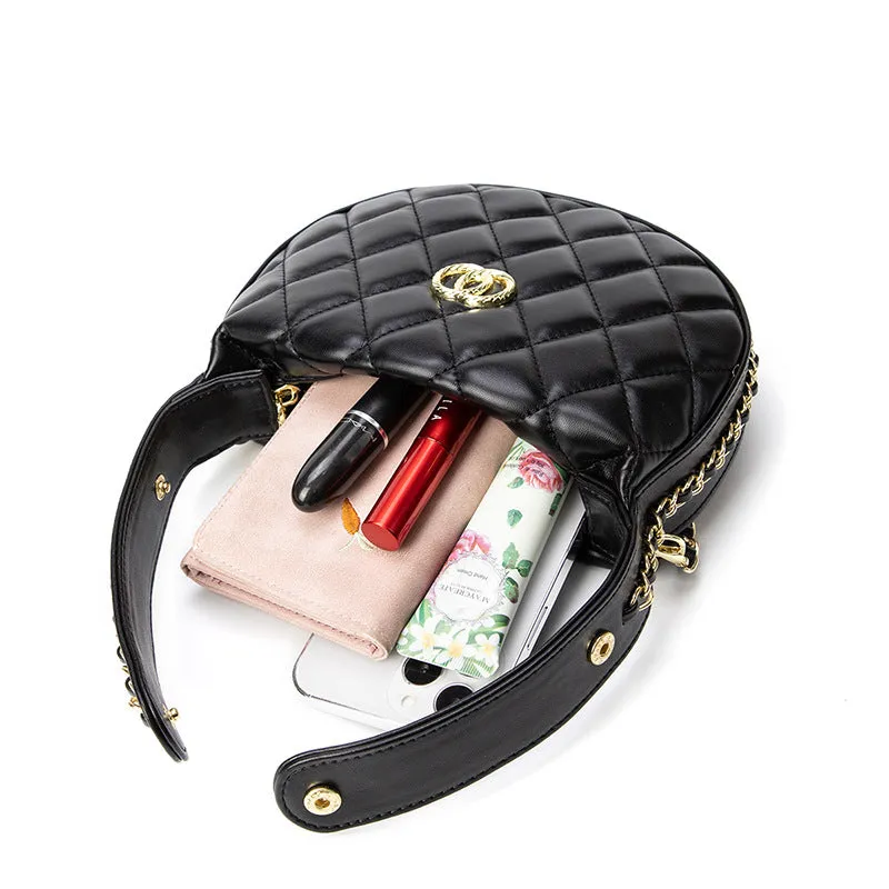 Style mini plaid crescent bag handbag Chanel Chain Around Mini Pouch Black Lambskin Light Gold Hardware