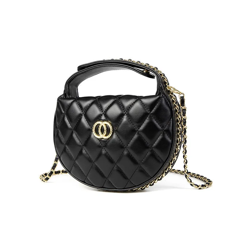 Style mini plaid crescent bag handbag Chanel Chain Around Mini Pouch Black Lambskin Light Gold Hardware