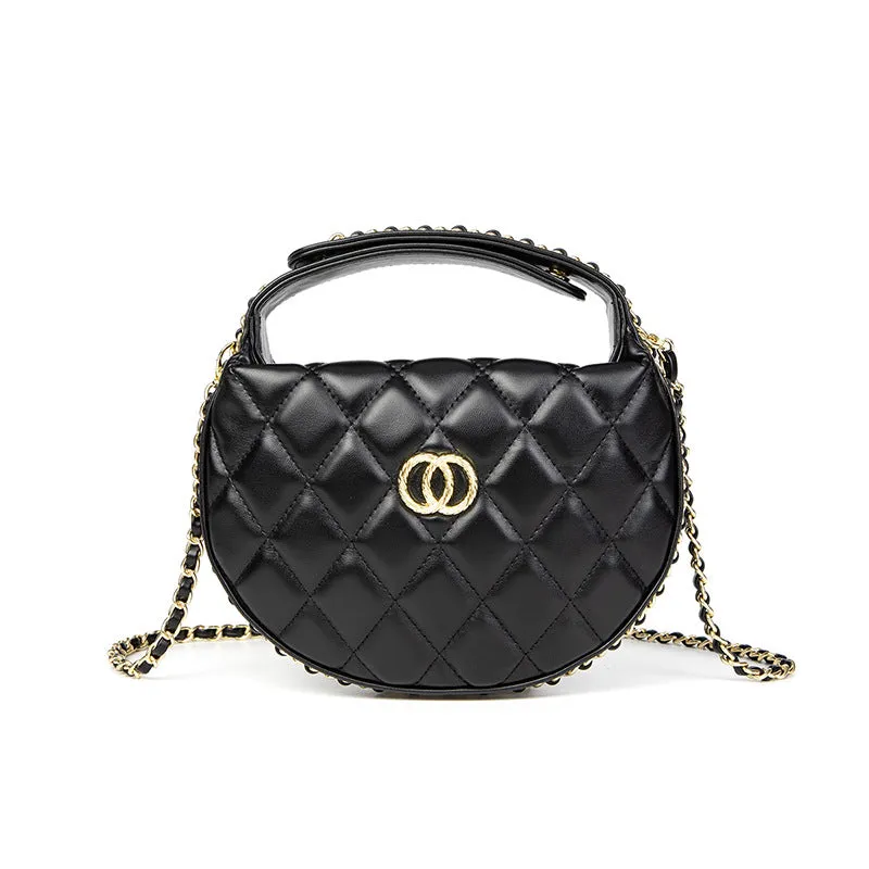 Style mini plaid crescent bag handbag Chanel Chain Around Mini Pouch Black Lambskin Light Gold Hardware