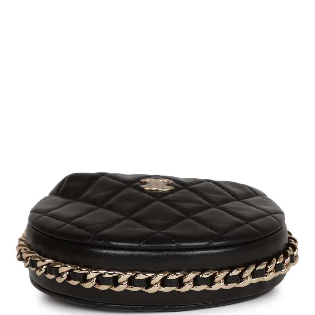 Style mini plaid crescent bag handbag Chanel Chain Around Mini Pouch Black Lambskin Light Gold Hardware