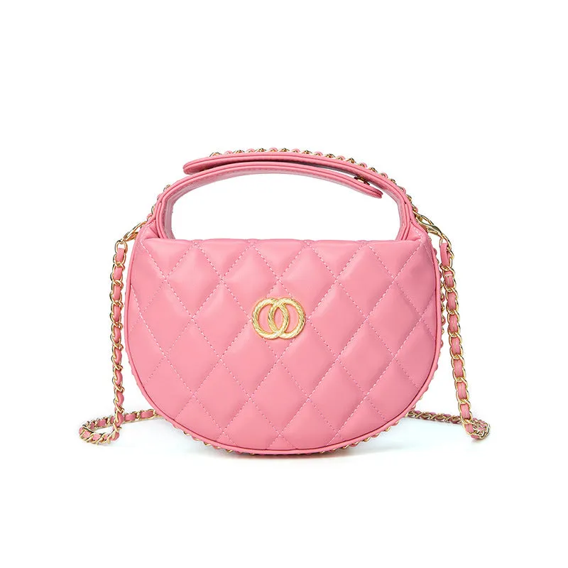 Style mini plaid crescent bag handbag Chanel Chain Around Mini Pouch Black Lambskin Light Gold Hardware