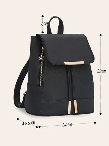 Stylish Zipper Women Backpack Solid Color Sleek Fashion Leather Backpack Girls Back To School Backpack