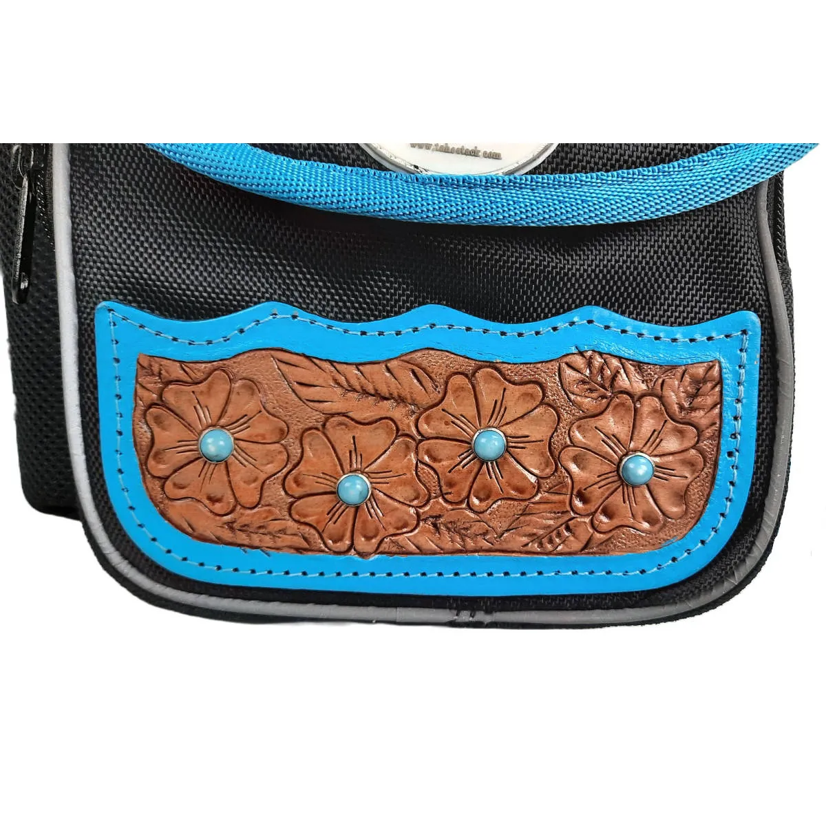 Tahoe Tack Turquoise Flower 1680D Nylon Western Horn Storage Bag with Hand Tooled Leather Accents and 2 Year Warranty