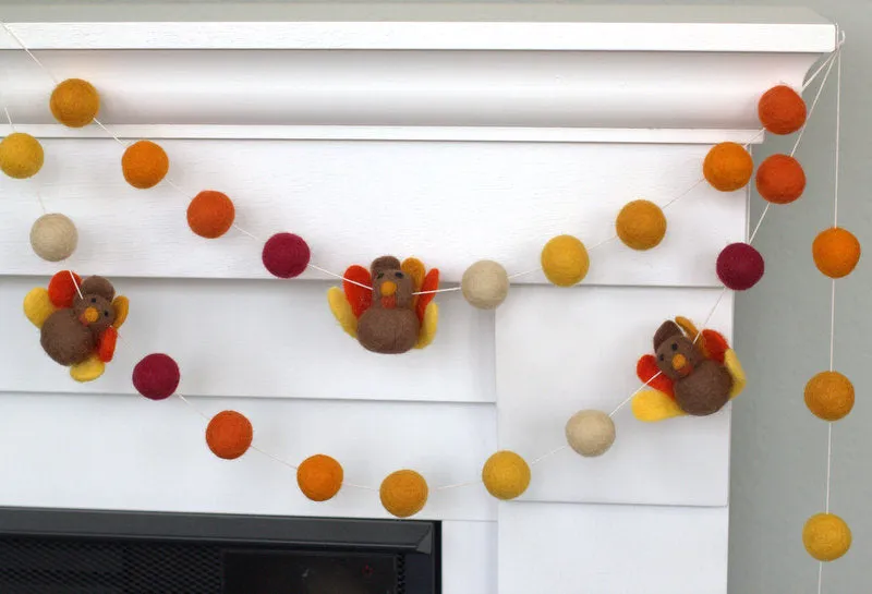 Thanksgiving Turkey Garland- Burgundy, Orange, Gold