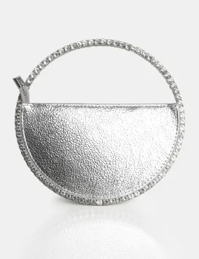 The  Alessia Metallic Sliver Circle Diamante Mini Grab Bag